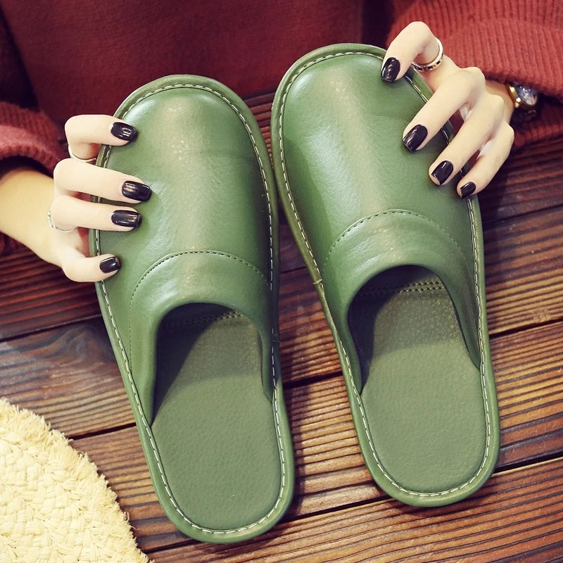 Affordable PU Leather Slippers – Cozy & Waterproof Indoor Comfort