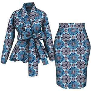 🌺 African Women Top & Skirt Set – Long Sleeve Ankara Print Suit (WY10871)