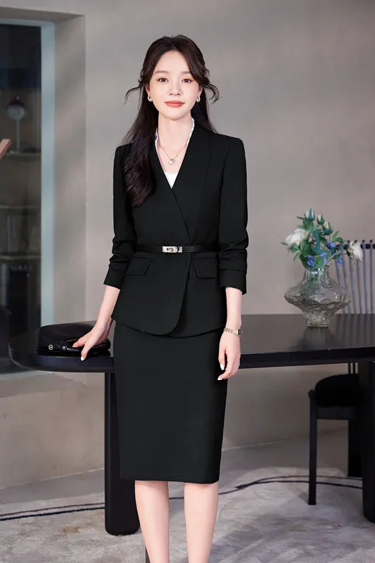 High-Quality Formal Navy Blue Blazer Skirt Suit for Women