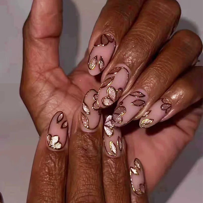 ⭐ 24pcs Simple French Almond Press-On Nails – Chic Stars & Easy Style