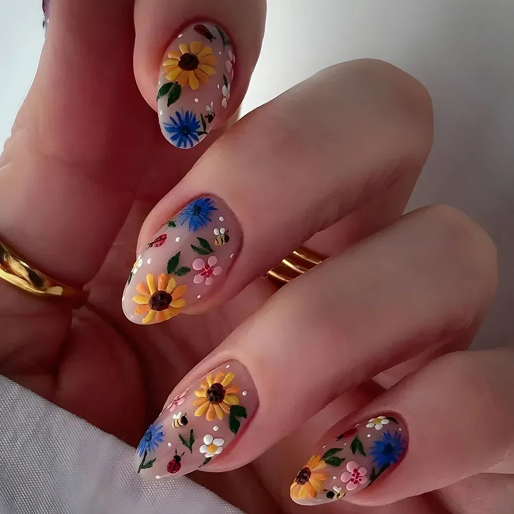 🌿 24pcs Flora Almond Press-On Nails – Mori Girl Ballet-Inspired Beauty
