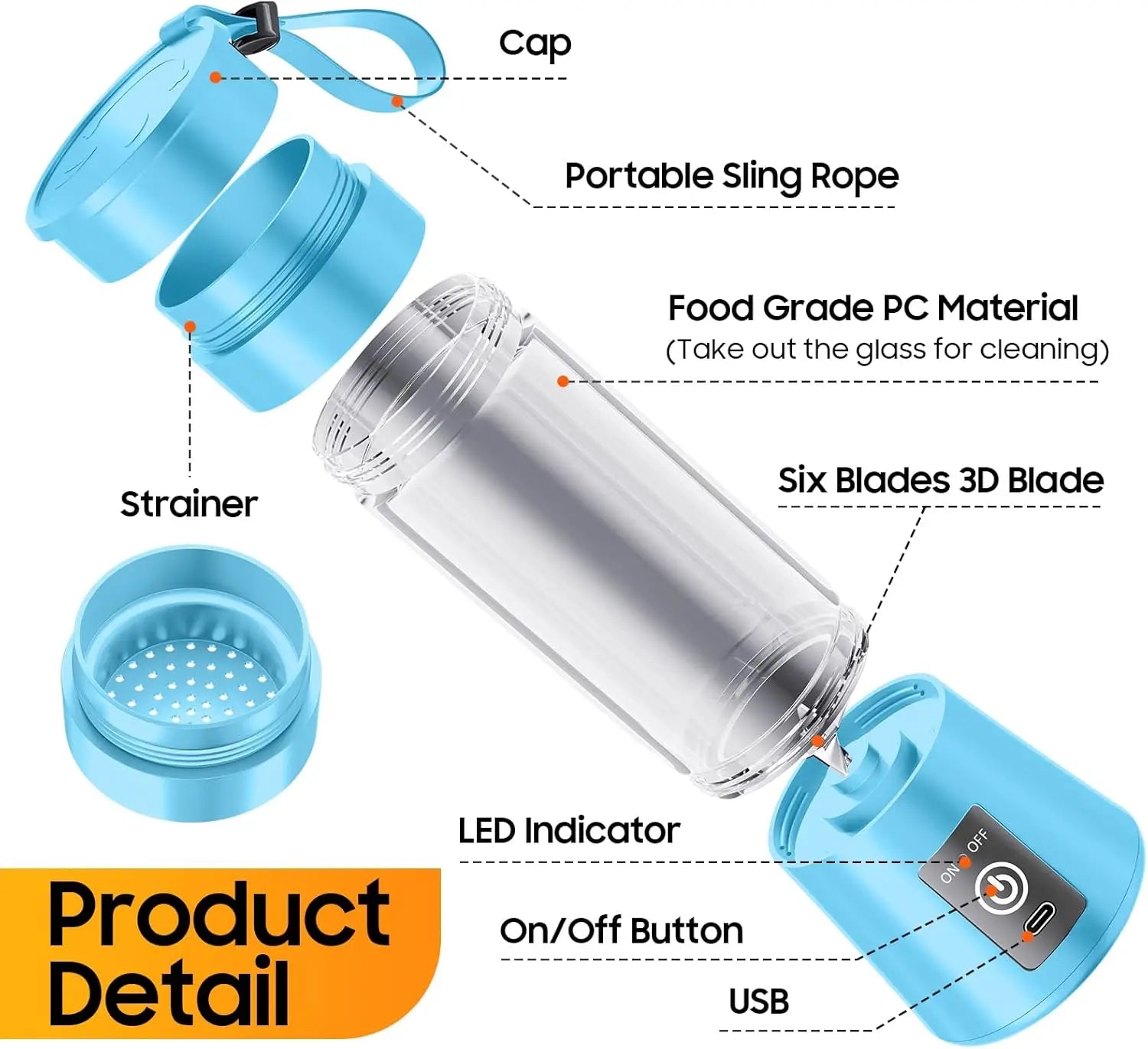 🥤 380ML Mini Electric Juice Mixer – USB Rechargeable