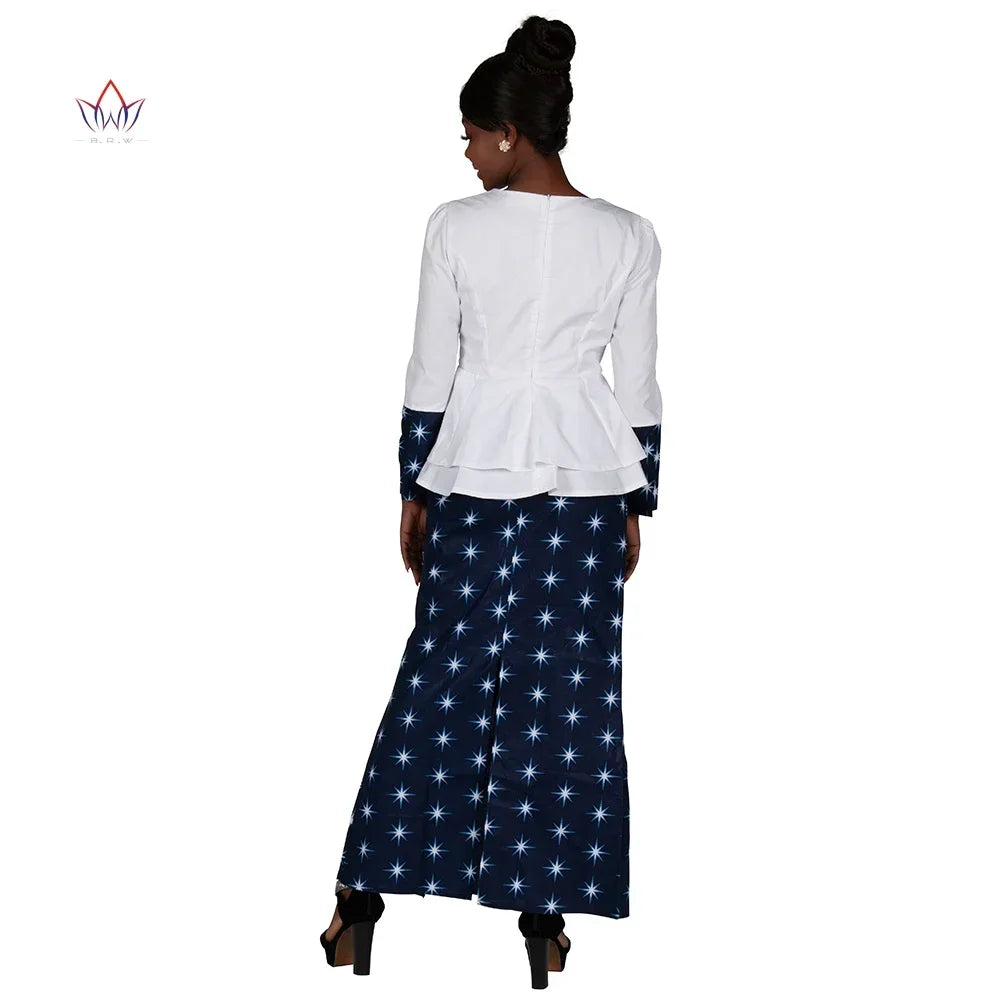 🌞 Summer African Traditional Outfit for Women – Bazin Riche Top & Skirt Set (WY9926)