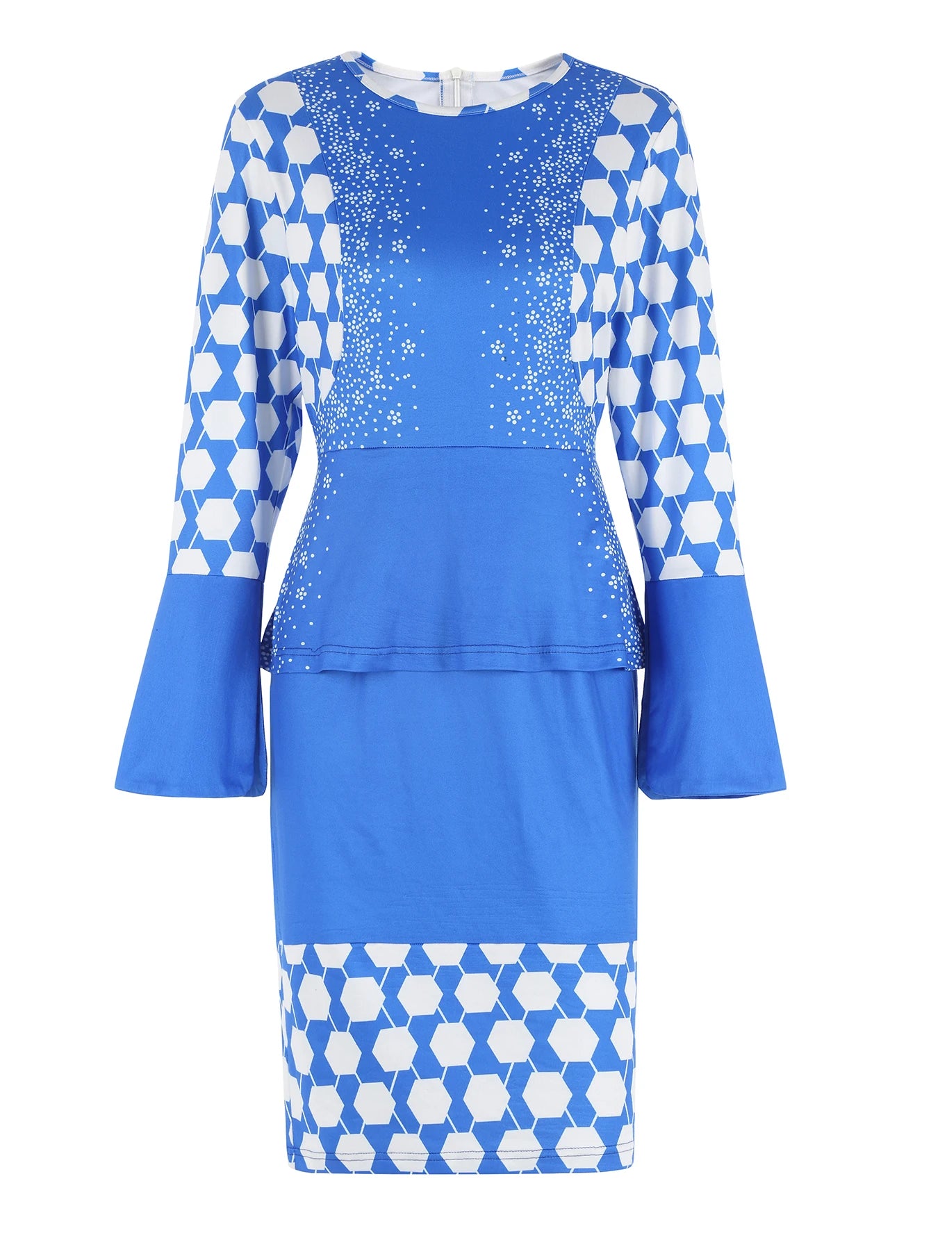 Geometric Print 2-in-1 African Print Church Dress – Blue Pencil Bodycon