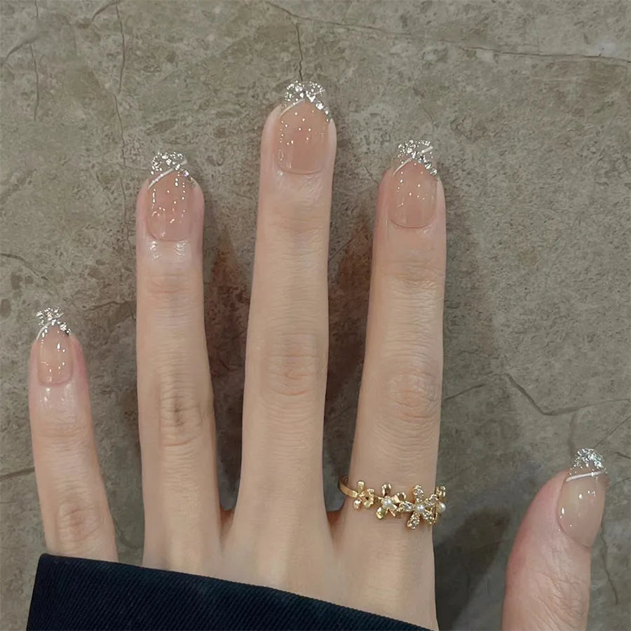 🤍 24pcs Nude White French Press-On Nails – Short Square, Simple & Stylish
