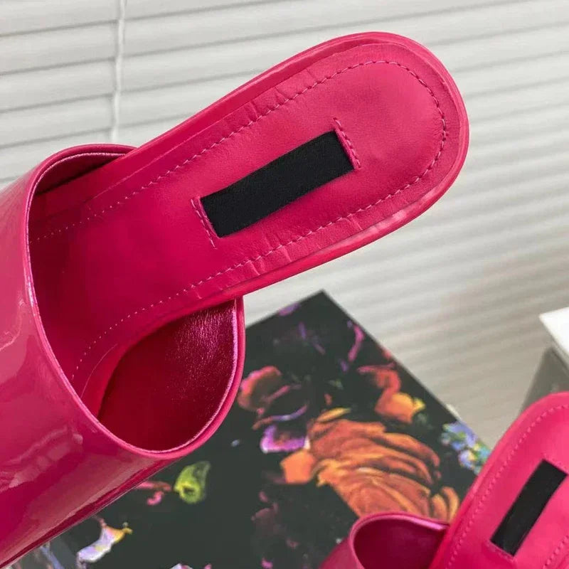Eye-Catching Patent Leather Mules – Peep Toe High Heels