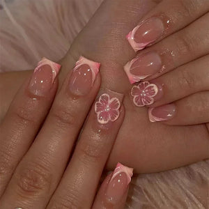 🖤 24pcs Short Almond Press-On Nails – Black Bowknot & White Pearl French Tips