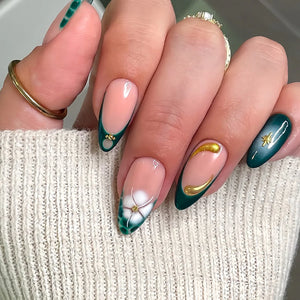 🌸 24pcs Gradient Pink Flower Pearl Press-On Nails – Mid-Length Almond Shape