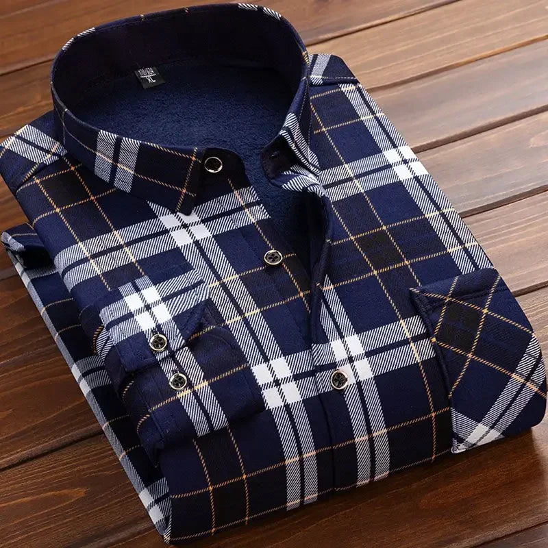 2025 Men's Autumn-Winter Plaid Shirt – Thick, Warm & Stylish