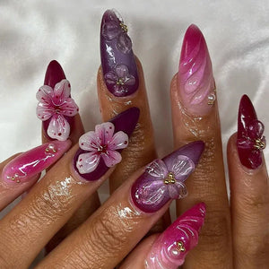 🌿 24pcs Flora Almond Press-On Nails – Mori Girl Ballet-Inspired Beauty