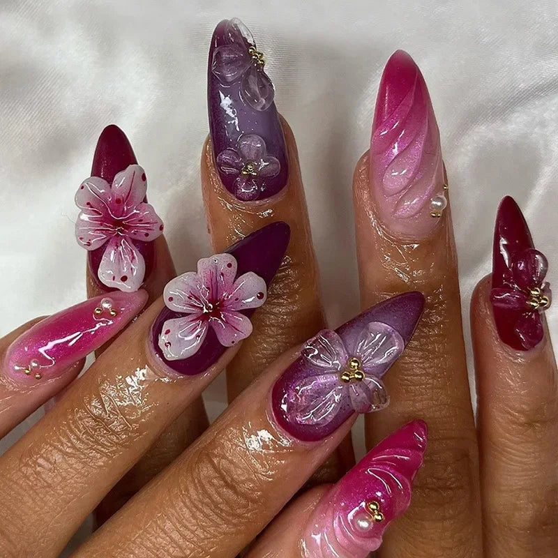 🌿 24pcs Flora Almond Press-On Nails – Mori Girl Ballet-Inspired Beauty