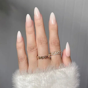💗 24pcs French Almond Press-On Nails – White Edge with INS Pink Style