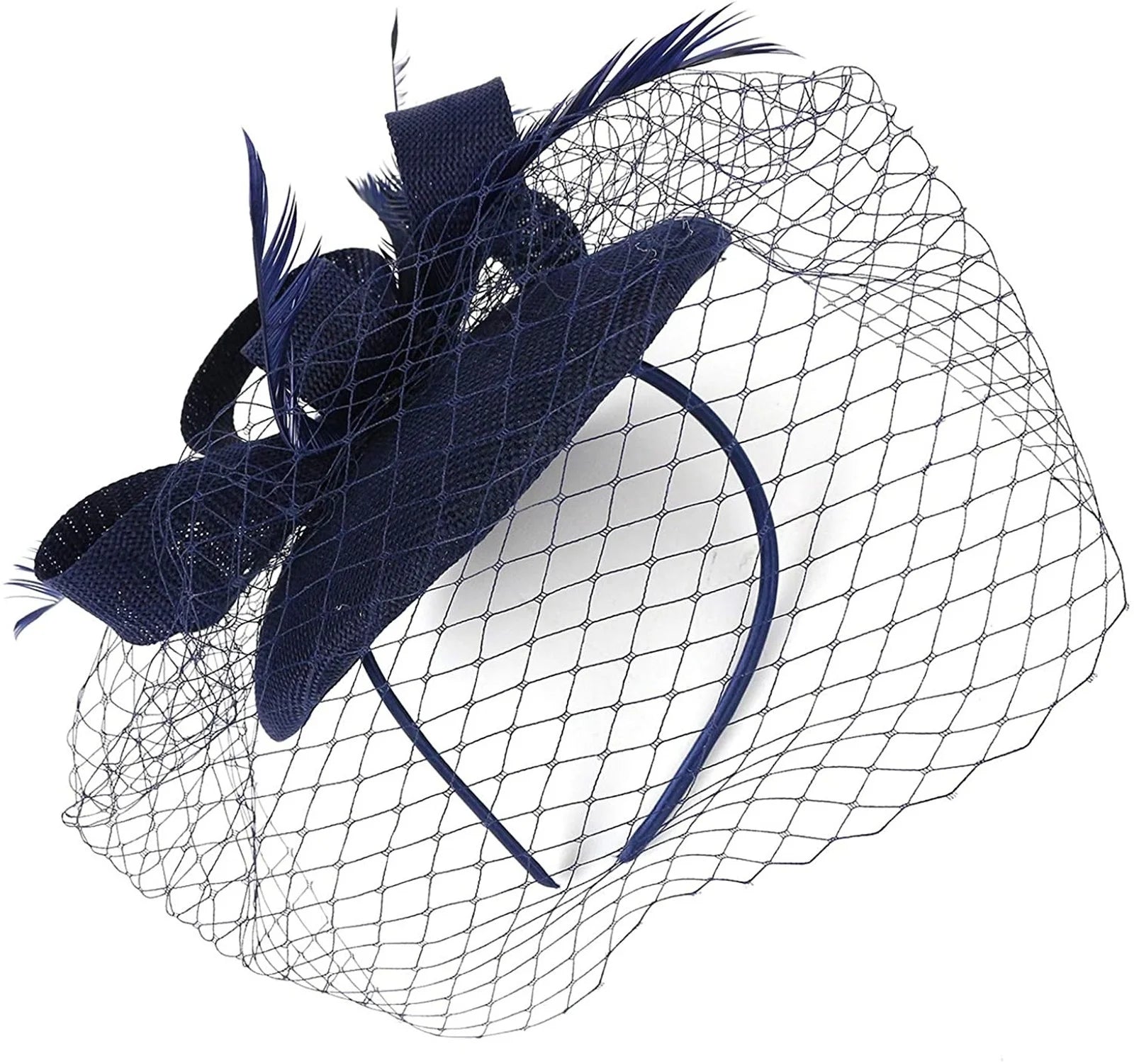 New Fascinator Pillbox Hat with Veil, Mesh Lace & Feathers – Elegant Headband Style for Women