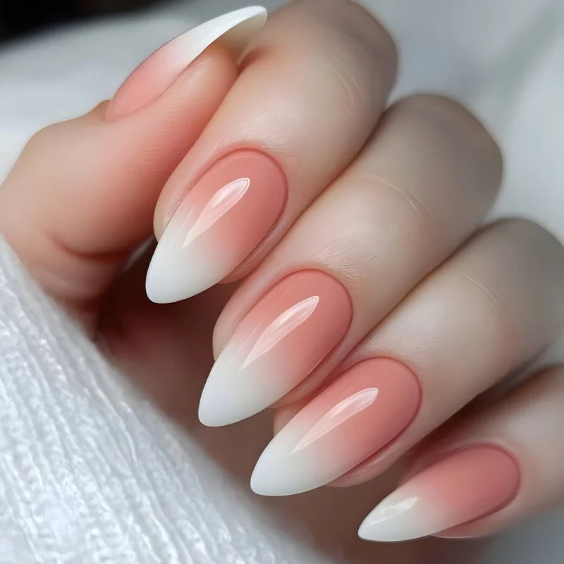 🎀 24pcs French Almond Press-On Nails – Elegant Golden Bow Design