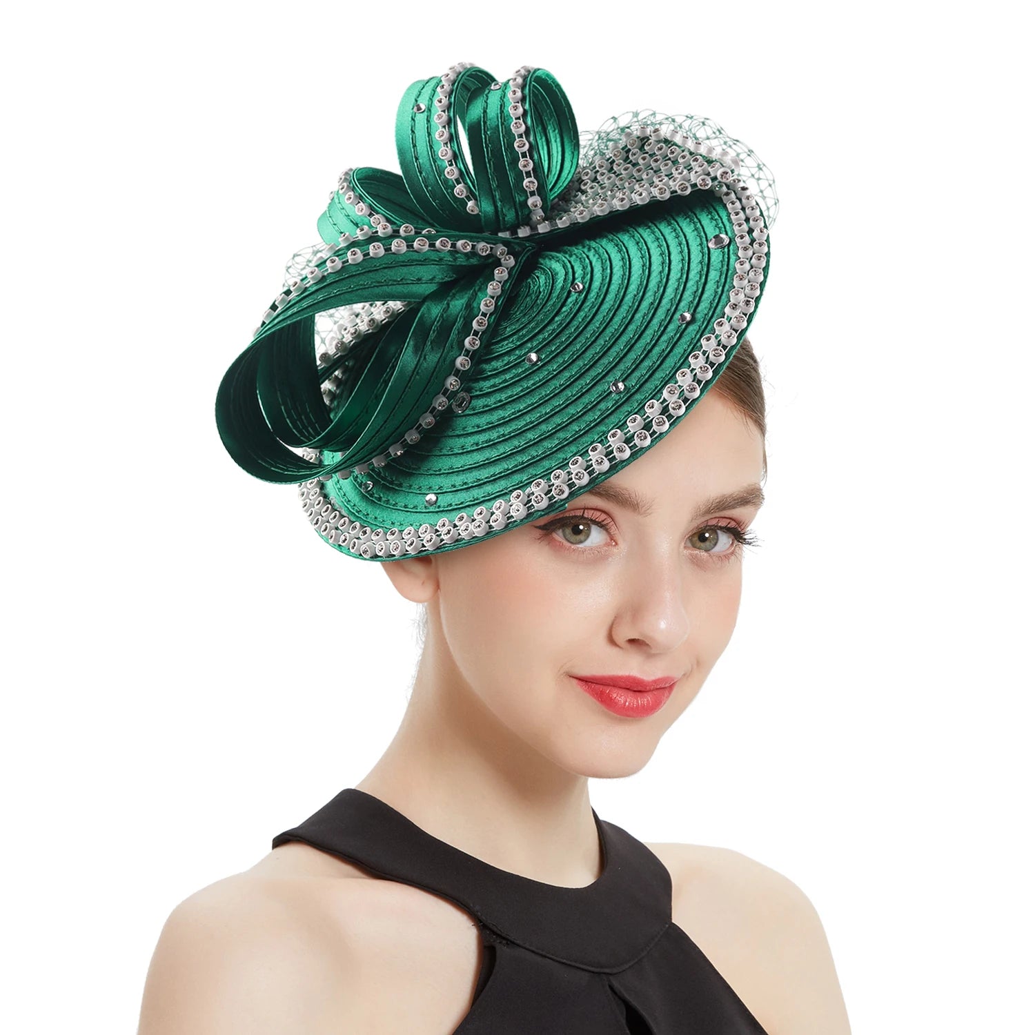🎀 Perfect Satin Fascinator – Multicolor Fancy Hair Accessory with Veil & Rhinestones