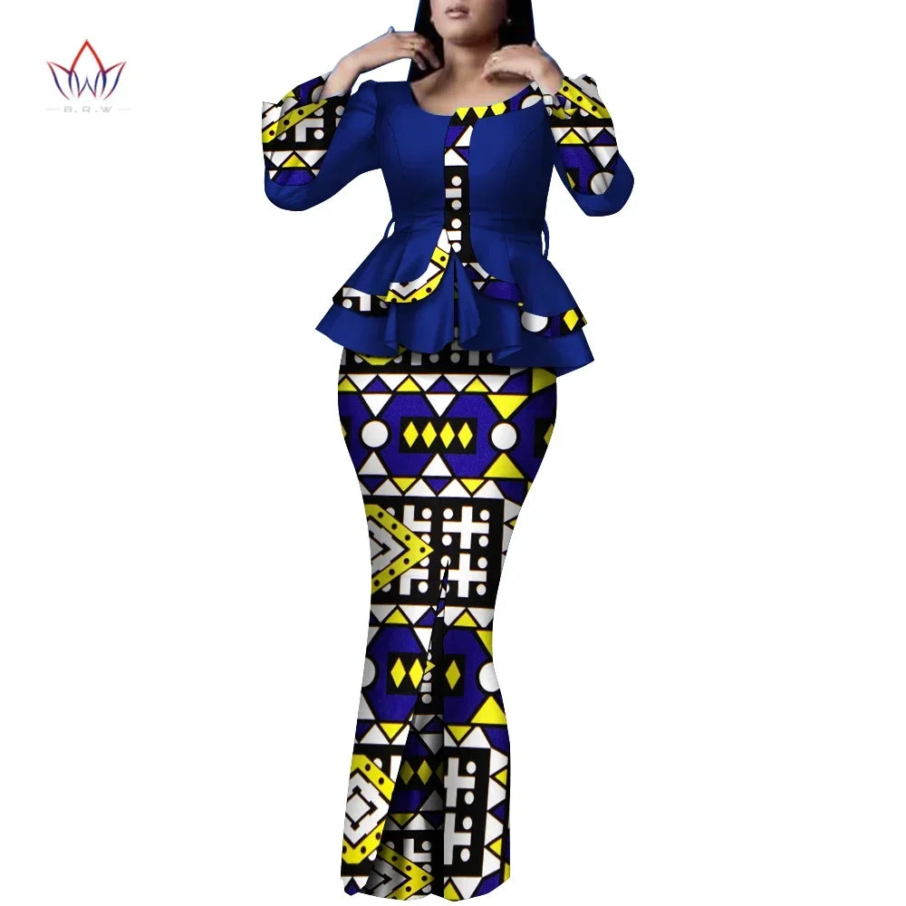 🌞 Summer African Traditional Outfit for Women – Bazin Riche Top & Skirt Set (WY9926)