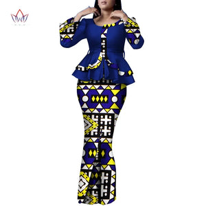 🌞 Summer African Traditional Outfit for Women – Bazin Riche Top & Skirt Set (WY9926)