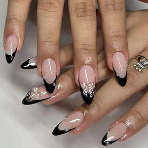 ⭐ 24pcs Simple French Almond Press-On Nails – Chic Stars & Easy Style