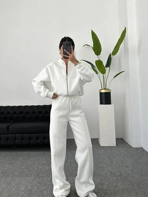 Women’s Solid Hoodie & Long Pants Set – Chic Casual 2‑Piece Suit (2025 Collection)
