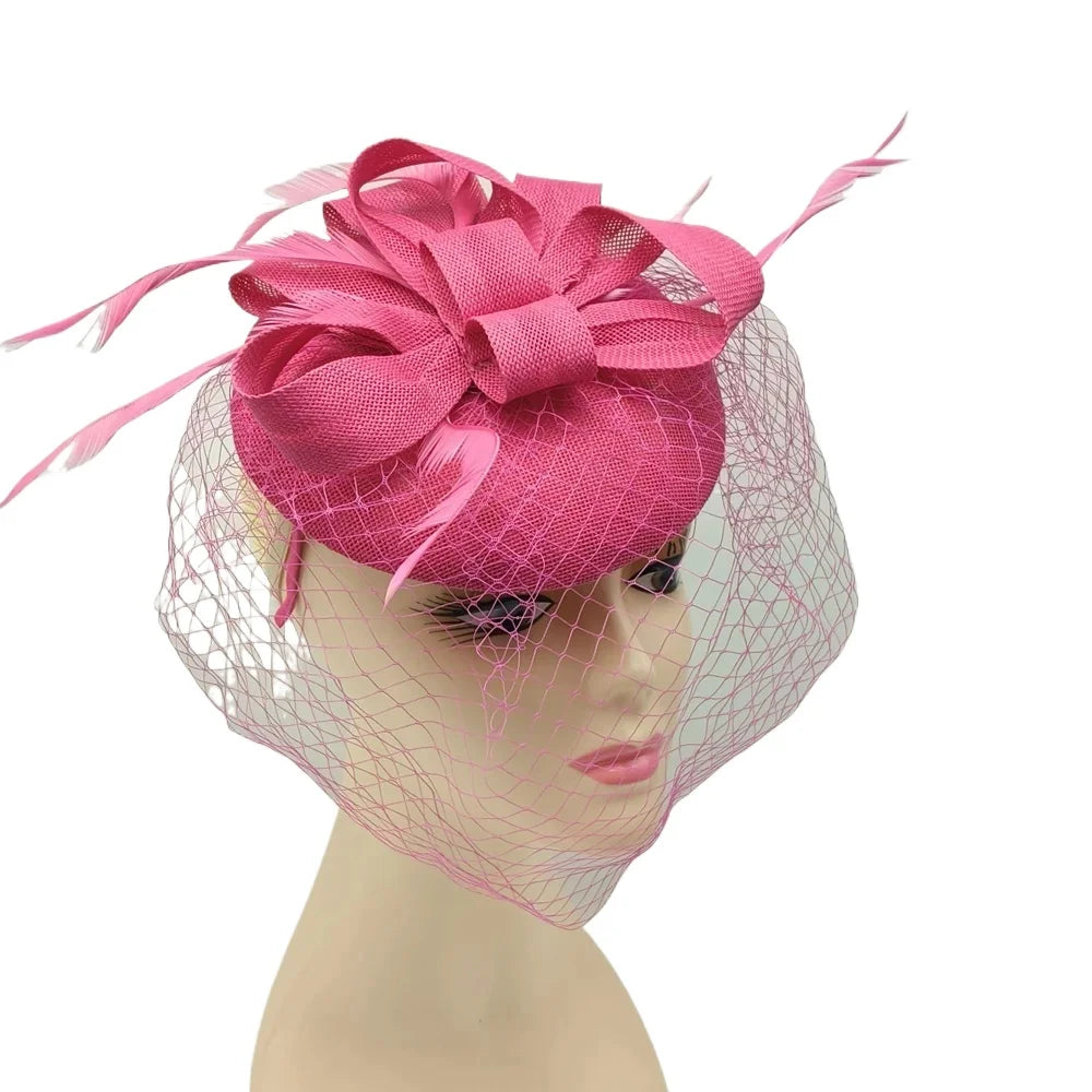 New Fascinator Pillbox Hat with Veil, Mesh Lace & Feathers – Elegant Headband Style for Women