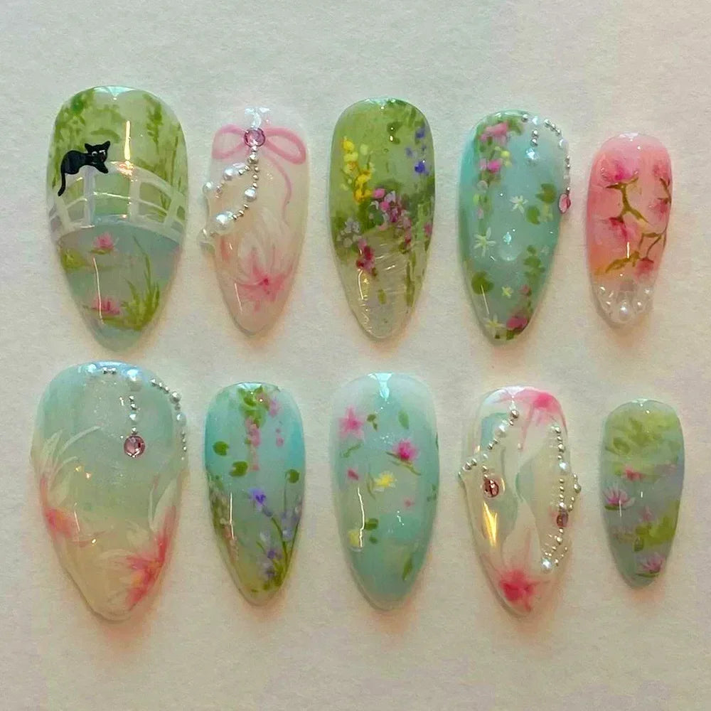💗 24pcs French Almond Press-On Nails – White Edge with INS Pink Style