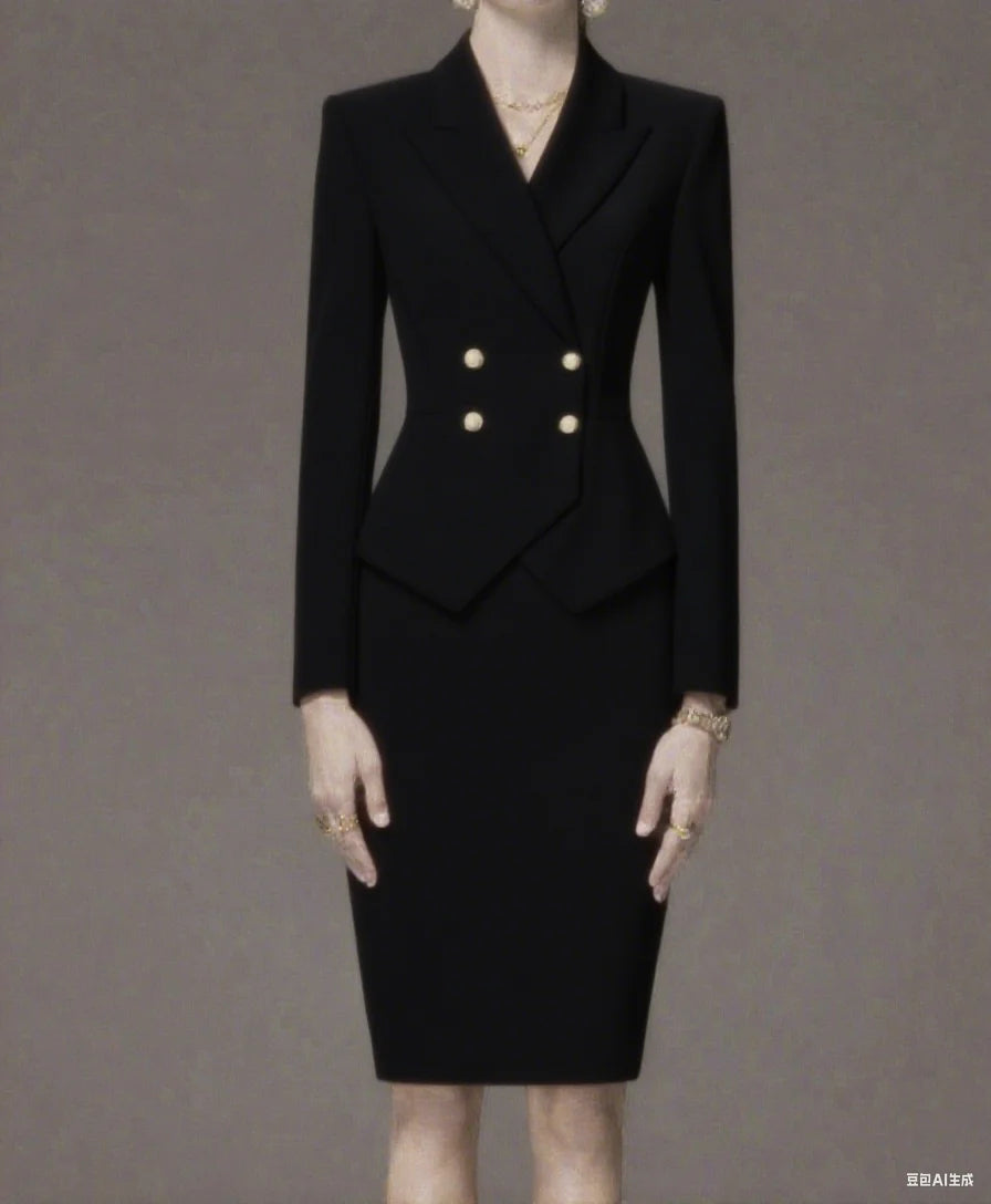 Business Summer Women’s Suit – 2-Piece Jacket & Skirt Set with Peak Lapel