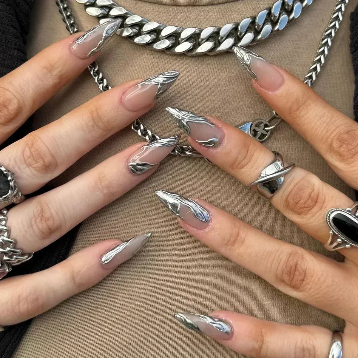 💗 24pcs French Almond Press-On Nails – White Edge with INS Pink Style