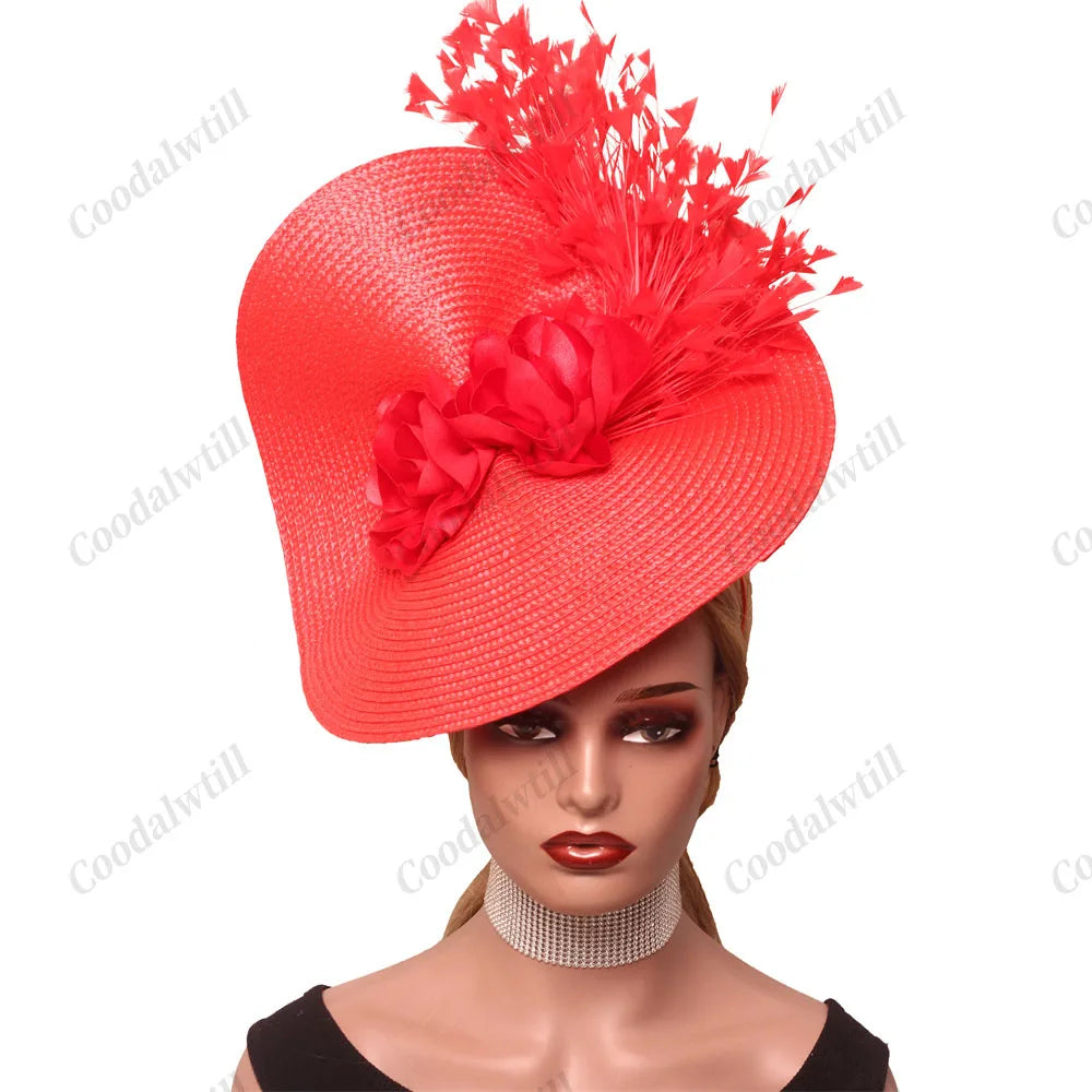 🎩 Big Derby Race Fascinator Hat – Elegant Pillbox with Flowers & Feathers