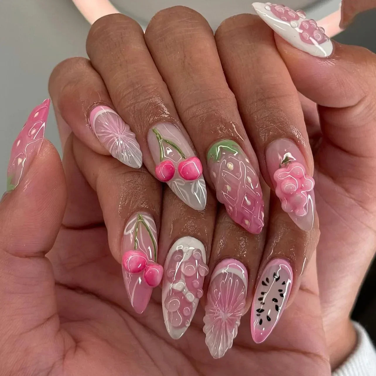 🌿 24pcs Flora Almond Press-On Nails – Mori Girl Ballet-Inspired Beauty