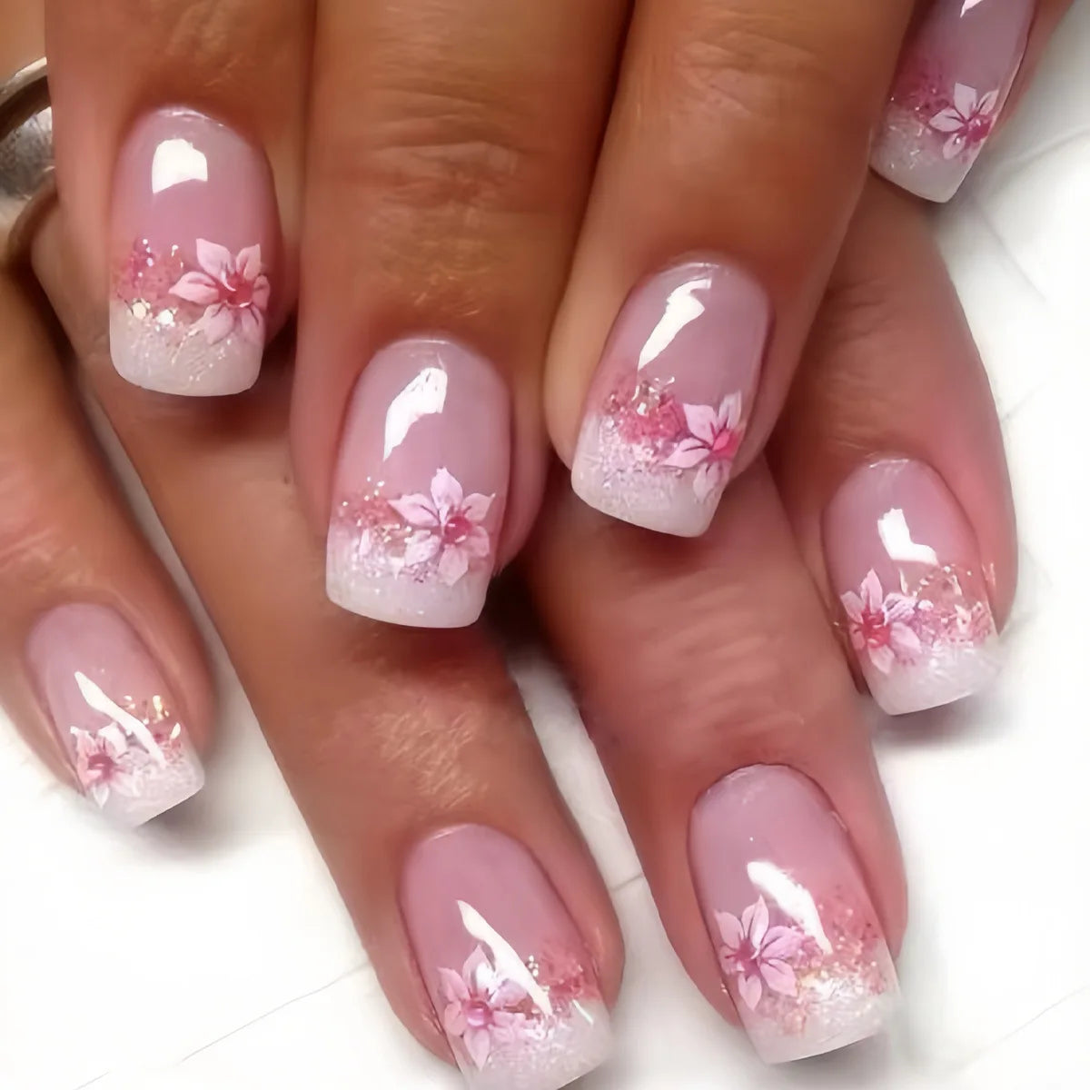 🤍 24pcs Nude White French Press-On Nails – Short Square, Simple & Stylish