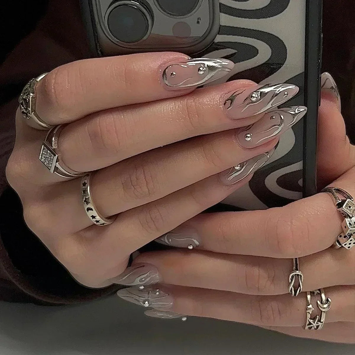 🌸 24pcs Pink Almond Press-On Nails – Sweet Summer Floral with Pearls