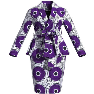 🌺 African Women Top & Skirt Set – Long Sleeve Ankara Print Suit (WY10871)