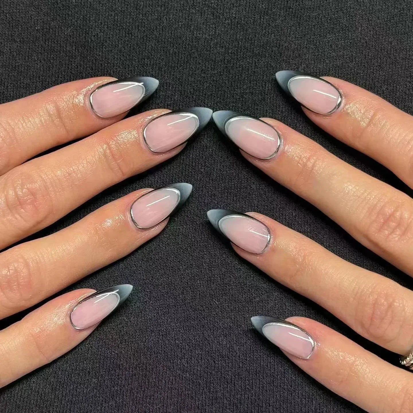 💗 24pcs French Almond Press-On Nails – White Edge with INS Pink Style