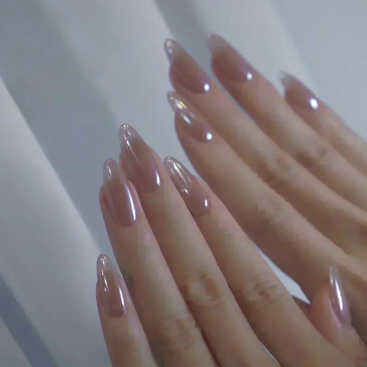 💗 24pcs French Almond Press-On Nails – White Edge with INS Pink Style