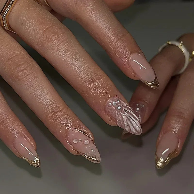 🌿 24pcs Flora Almond Press-On Nails – Mori Girl Ballet-Inspired Beauty