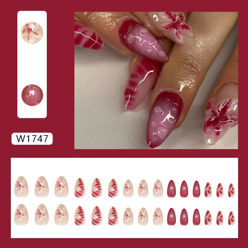 🌼 24pcs White Flower Press-On Nails – INS Yellow & Pink Blush Tones