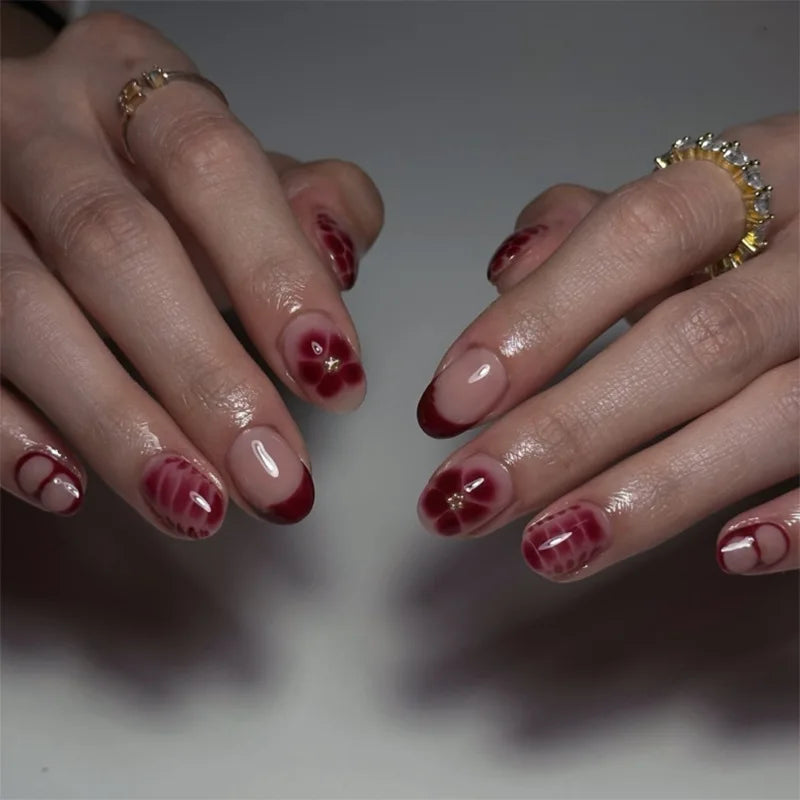 🌼 24pcs White Flower Press-On Nails – INS Yellow & Pink Blush Tones