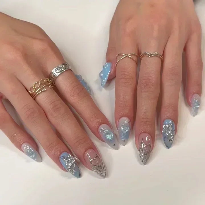 🌸 24pcs Pink Almond Press-On Nails – Sweet Summer Floral with Pearls
