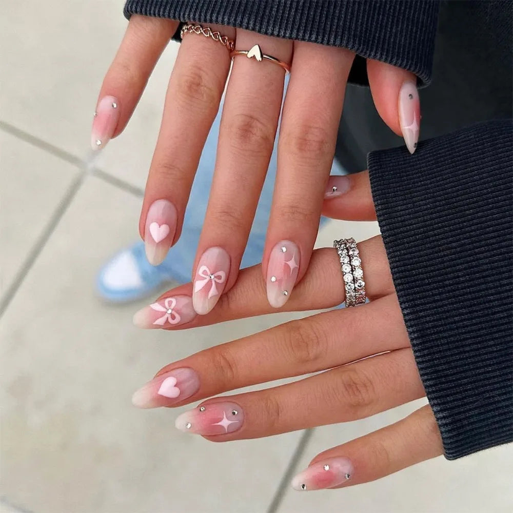 🍒 24pcs Cherry French Almond Press-On Nails – Cute, Wearable & Full of Charm