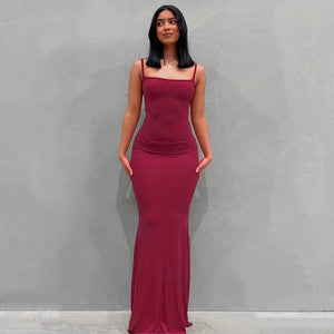 🖤 2024 Y2K Black Spaghetti‑Strap Trumpet Maxi Dress