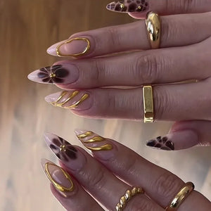 ⭐ 24pcs Simple French Almond Press-On Nails – Chic Stars & Easy Style