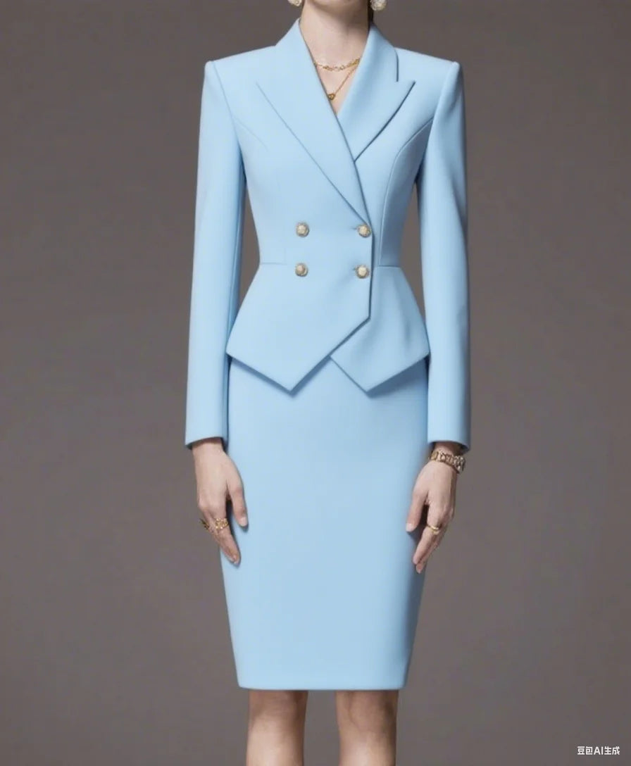 Business Summer Women’s Suit – 2-Piece Jacket & Skirt Set with Peak Lapel