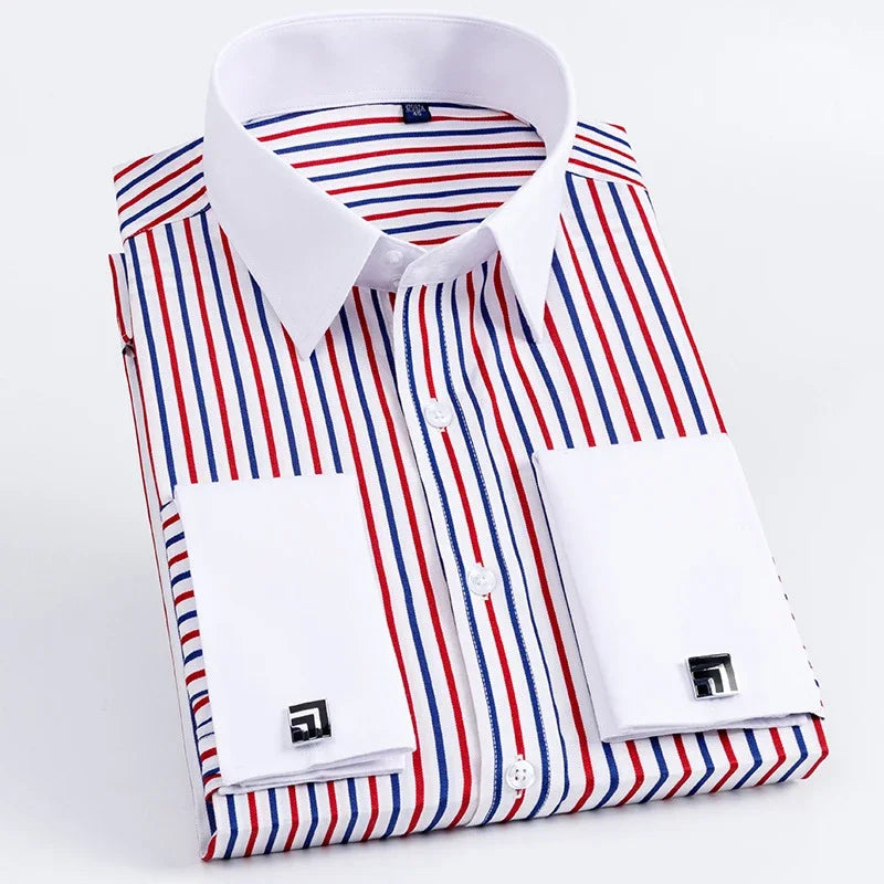 Men’s French Cuff Dress Shirt – Long Sleeve Slim Fit Tuxedo Shirt with Cufflinks