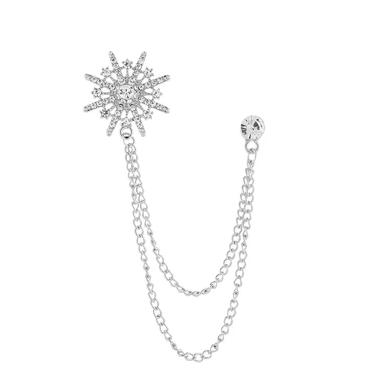 Korean Version of the British Style Asterisk Brooch Suit Tassel Chain Collar Pin Zircon Badge -Men's Accessories