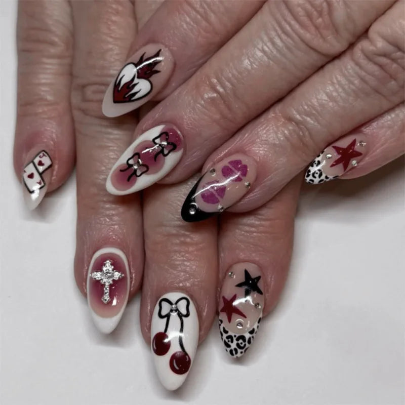 🌼 24pcs White Flower Press-On Nails – INS Yellow & Pink Blush Tones