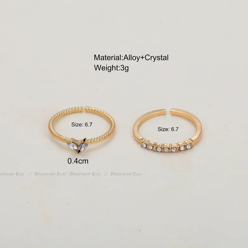 💛 2pcs/set Gold Color Heart Zircon Adjustable Rings