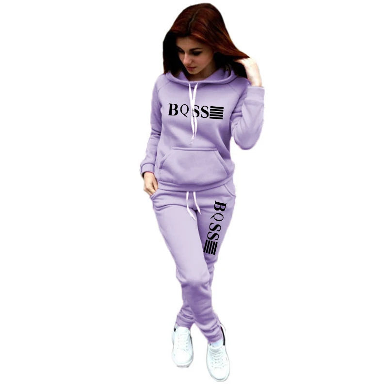 Autumn Winter Women's Tracksuit Casual Hooded Sweatshirt & Jogging Pants Set – Fleece Warm Outfit (2024 Daily Commuting Clothing)