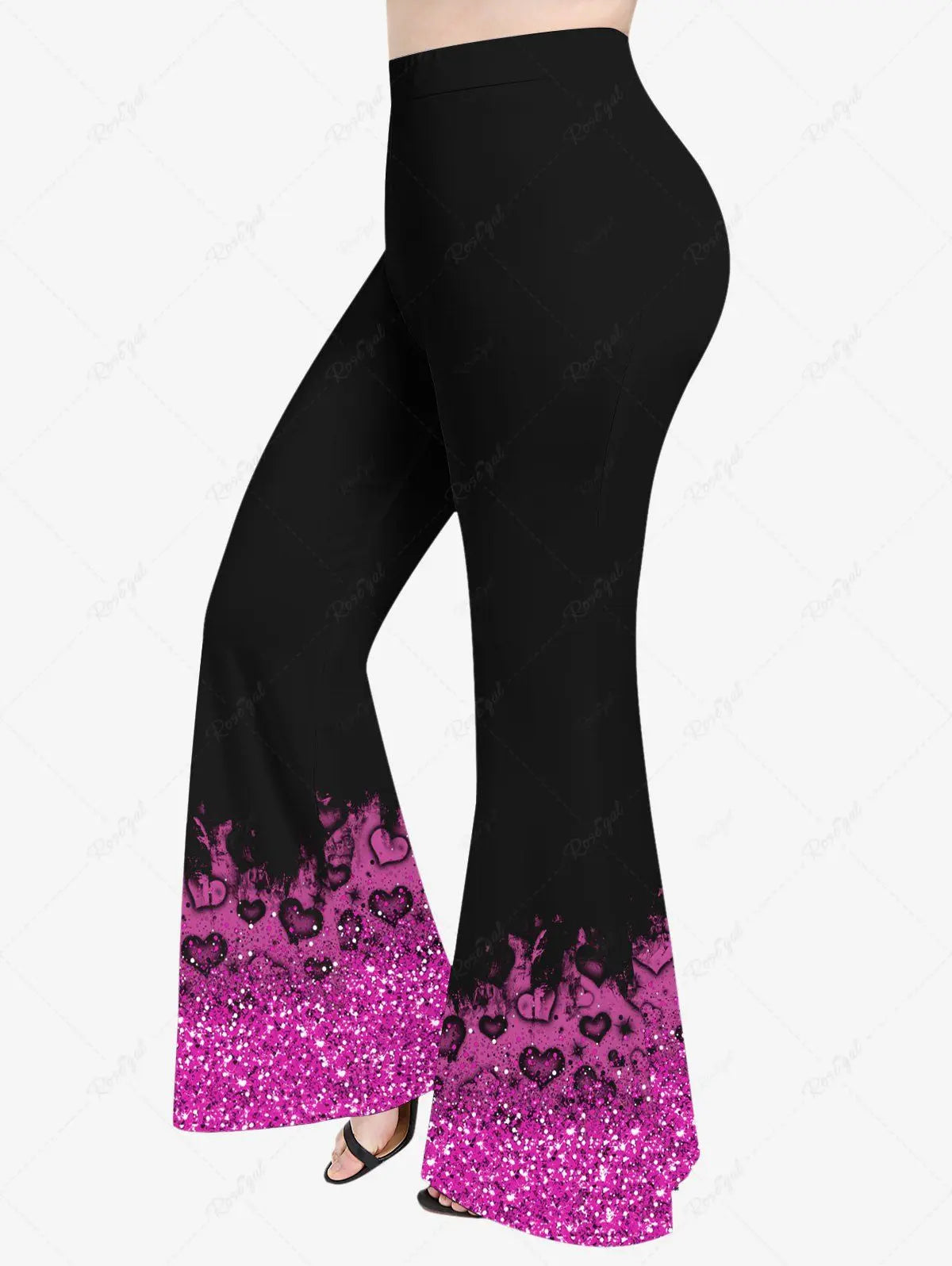 New Women's Heart Sparkling Sequin Glitter 3D Print Lattice Crisscross Flare Sleeve Top & Flare Pants Matching Set