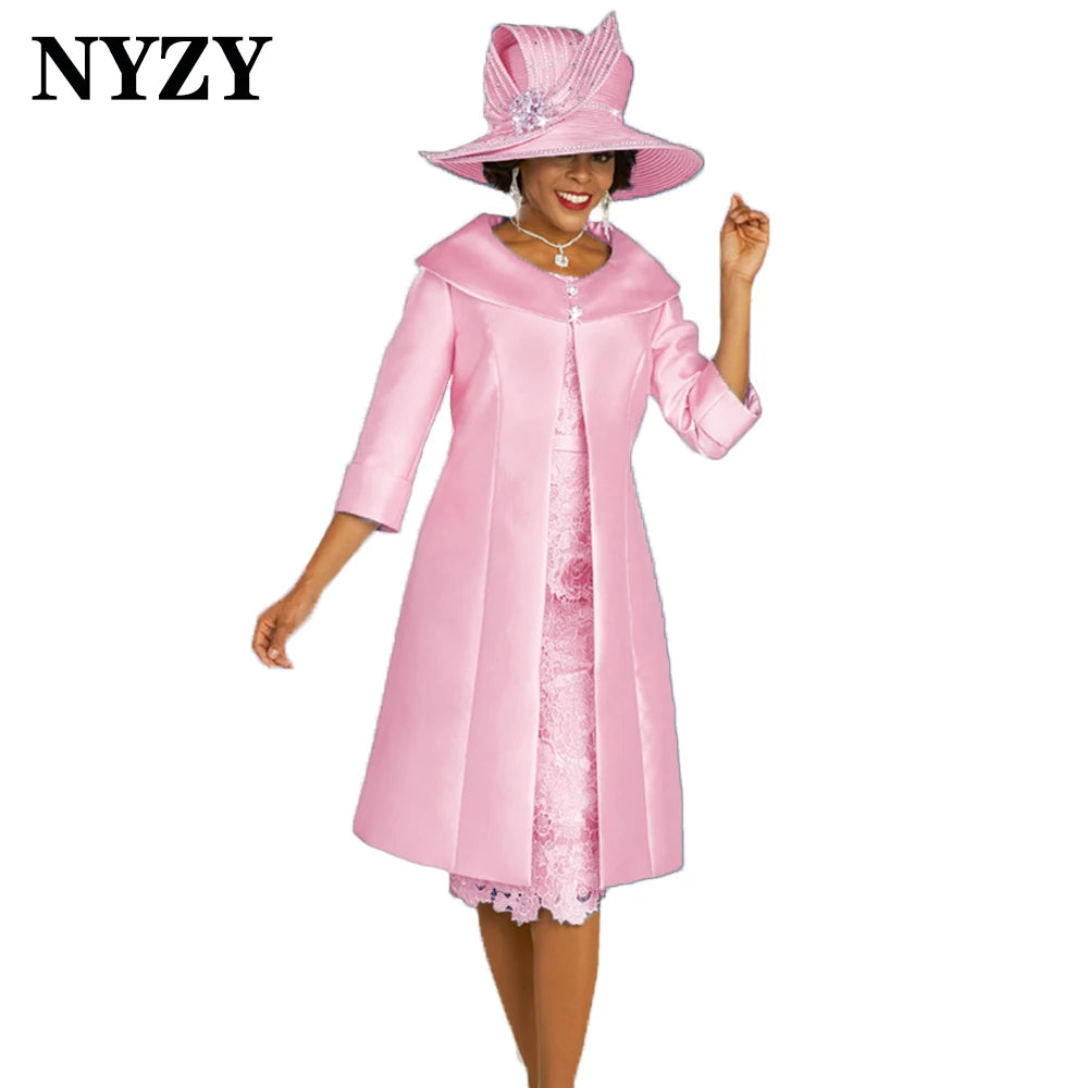 Satin 2-Piece Mother of the Bride Dress with Lace Jacket – Sky Blue Elegance