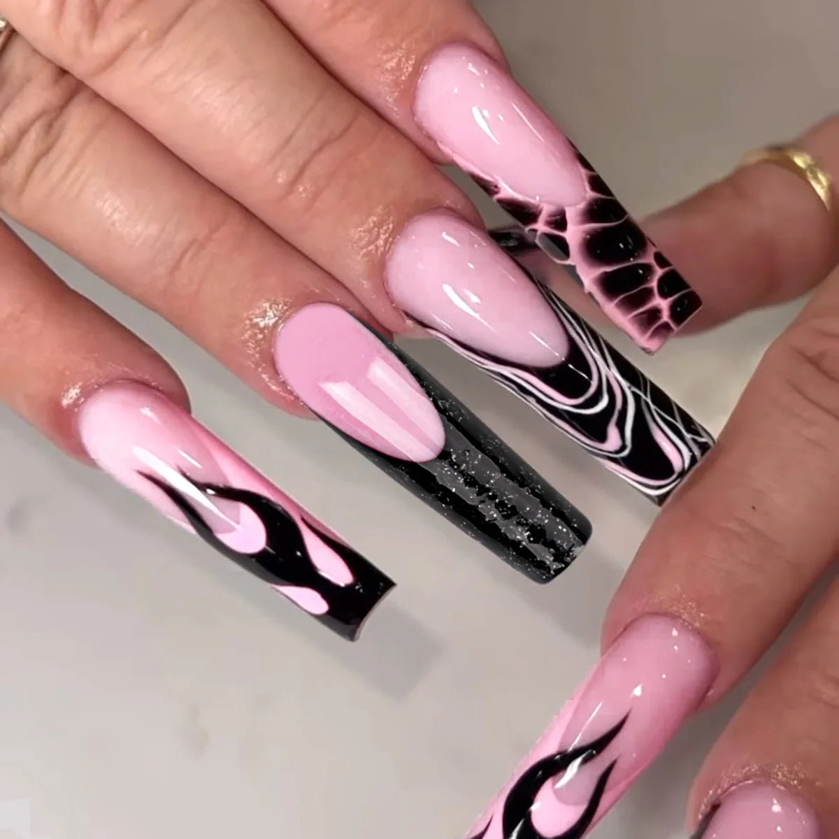 🐻 24pcs Extra Long Square Press-On Nails – 3D Bear & Bow with White French Tips